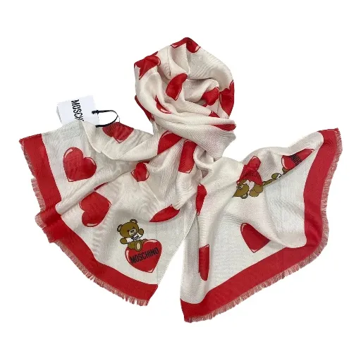-MOSCHINO Sciarpa Twill Stampata 03313 M3121 004 Bianco
