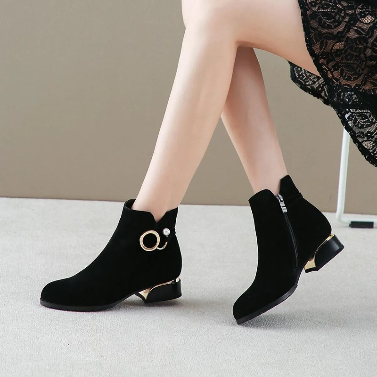 2022 nuovi stivali da donna stivaletti con cerniera moda donna studente Casual stivali singoli Scrub di grandi dimensioni scarpe