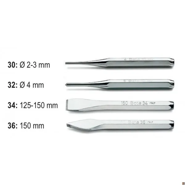 38/B6N - SERIE DI 2 PUNZONI, 1 BULINO, 2 SCALPELLI PIATTI E 1 UGNETTO BETA UTENSILI 000380016