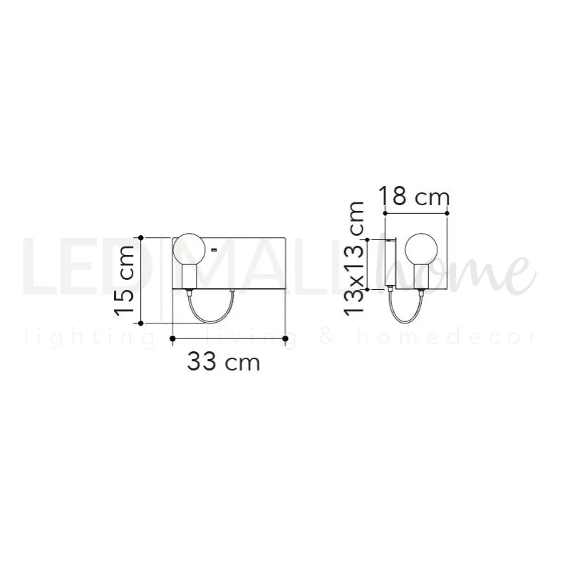 Applique in metallo con presa USB A2 Nera Con Mensola 1Xe27 33X18X15Cm