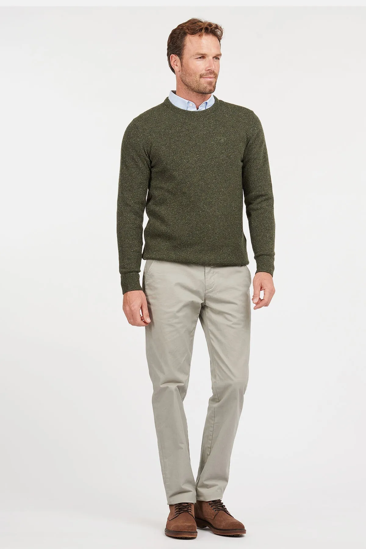 Barbour Maglione Girocollo Verde in Lana Shetland - Tisbury
