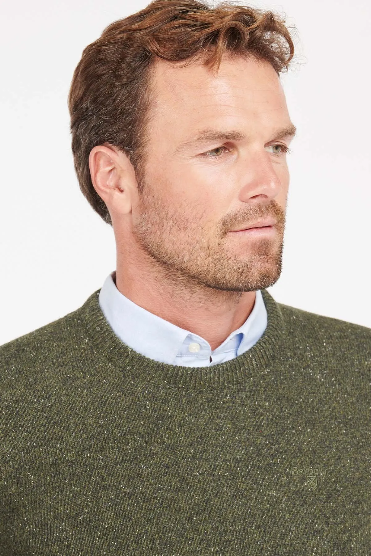Barbour Maglione Girocollo Verde in Lana Shetland - Tisbury