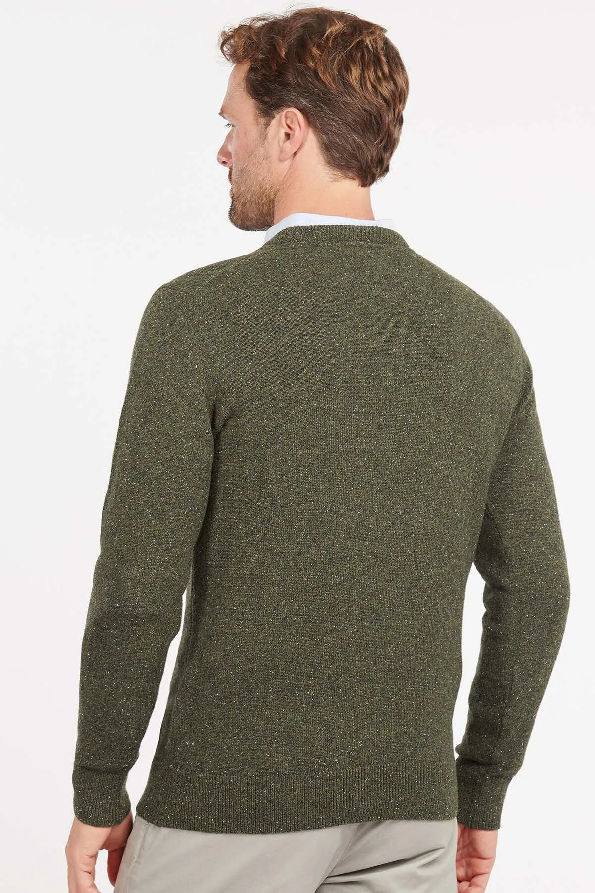 Barbour Maglione Girocollo Verde in Lana Shetland - Tisbury