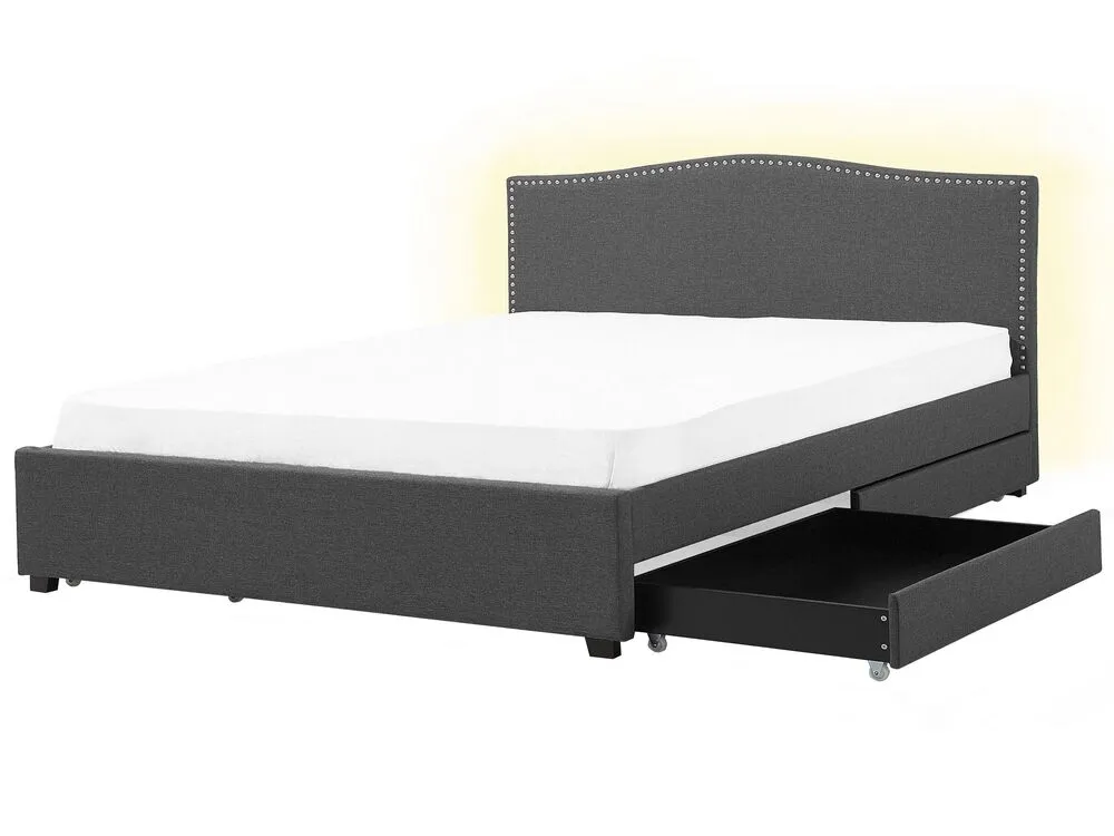 Bed with Storage Drawers Fabric MONTPELLIER 180 x 200 cm (EU Super King) LED Dark Grey