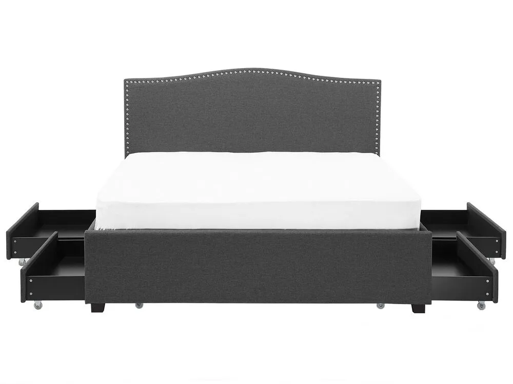 Bed with Storage Drawers Fabric MONTPELLIER 180 x 200 cm (EU Super King) LED Dark Grey