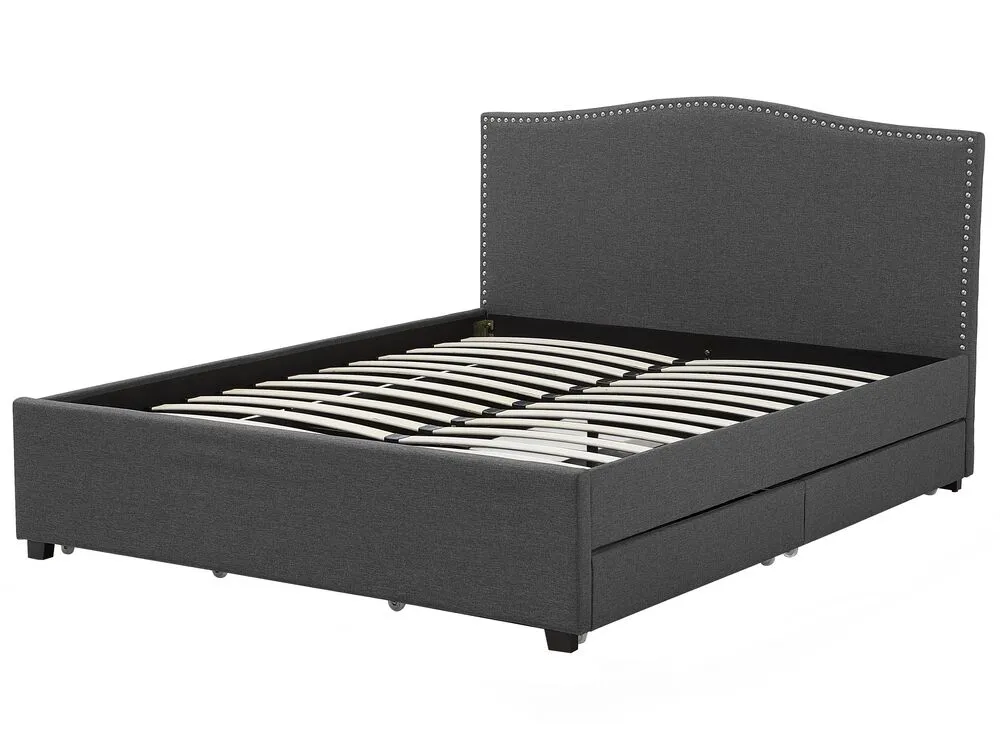 Bed with Storage Drawers Fabric MONTPELLIER 180 x 200 cm (EU Super King) LED Dark Grey