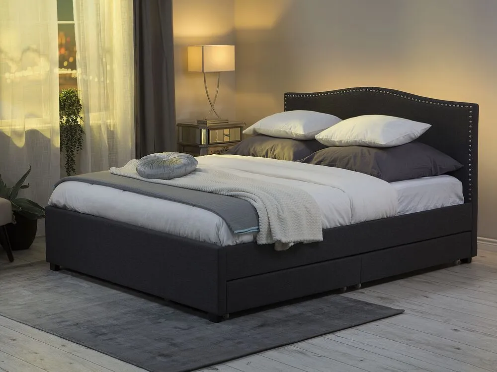 Bed with Storage Drawers Fabric MONTPELLIER 180 x 200 cm (EU Super King) LED Dark Grey