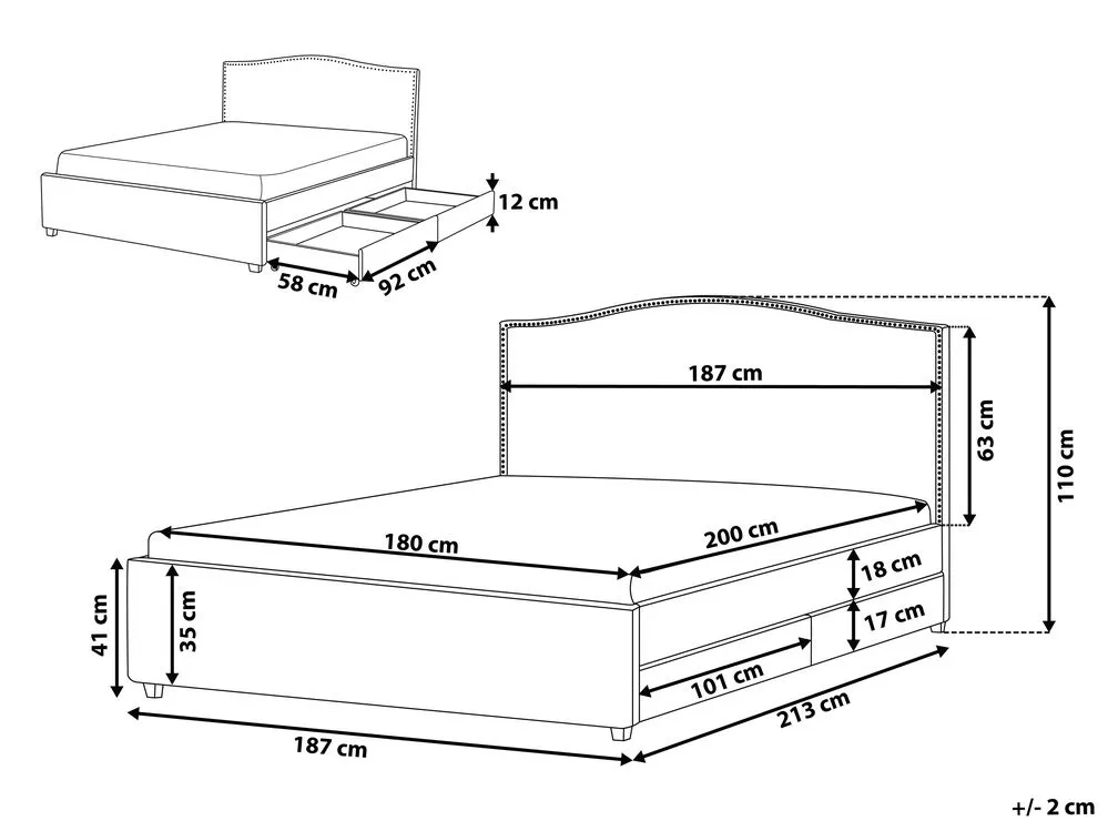 Bed with Storage Drawers Fabric MONTPELLIER 180 x 200 cm (EU Super King) LED Dark Grey