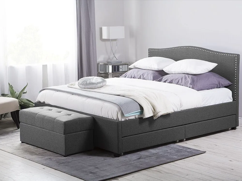 Bed with Storage Drawers Fabric MONTPELLIER 180 x 200 cm (EU Super King) LED Dark Grey
