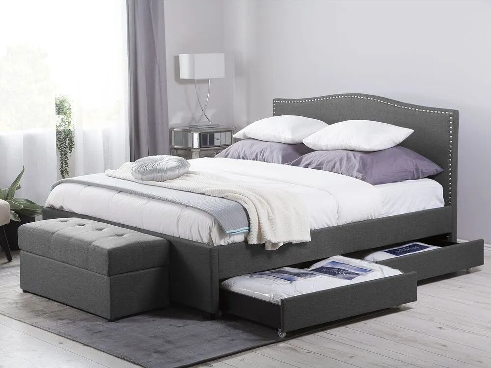 Bed with Storage Drawers Fabric MONTPELLIER 180 x 200 cm (EU Super King) LED Dark Grey