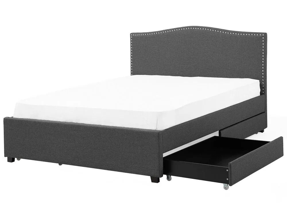 Bed with Storage Drawers Fabric MONTPELLIER 180 x 200 cm (EU Super King) LED Dark Grey
