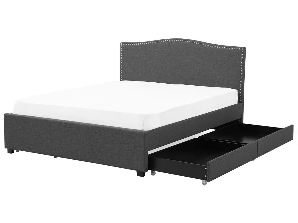 Bed with Storage Drawers Fabric MONTPELLIER 180 x 200 cm (EU Super King) LED Dark Grey