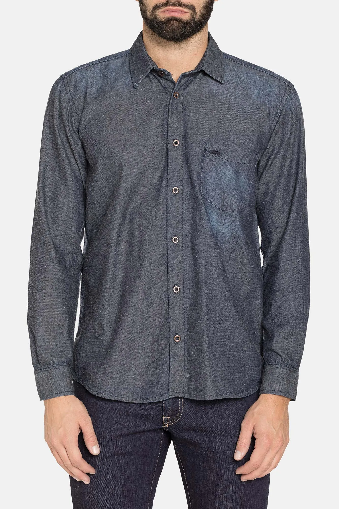 Carrera  ---------    ------------Camicia in jeans leggero a manica lunga con bottoni - lavaggio blu scuro