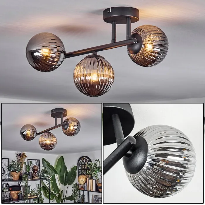 Chehalis Plafoniera, Lampada a sfera Grigio fumo, 3-Luci
