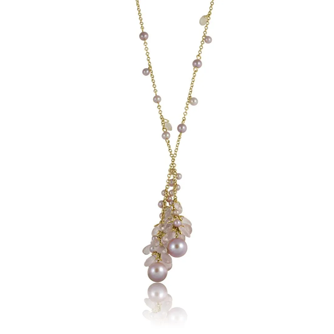 COLLANA IN ORO ROSA PERLE E QUARZO ROSA