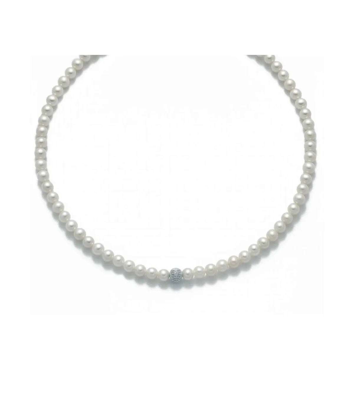 Collana Miluna Filo Di Perle Diametro 4mm Perla Pavé e Oro Bianco 18Kt PCL1834