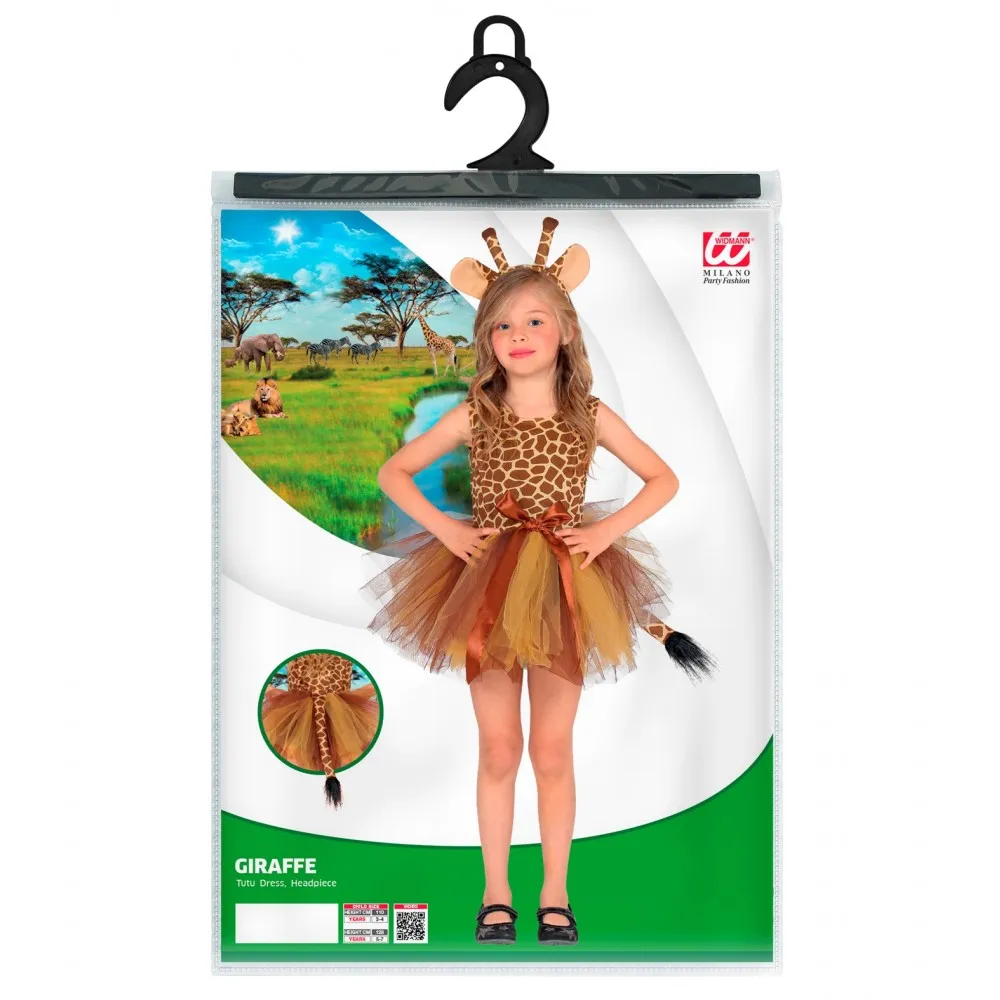 Costume Giraffa Bambina per Feste a Tema, Carnevale, Taglia 3-4 anni, 110cm
