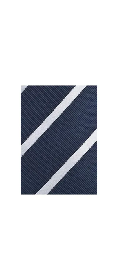 Cravatta extra lunga con disegno a righe blu navy bianco