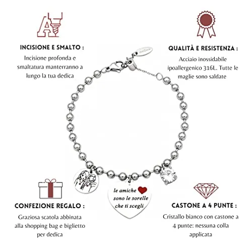 dalcuore Bracciale Amicizia, Ipoallergenico, Idee Regalo Donna Compleanno Amica Migliore Braccialetto Frasi Speciali per Amiche 