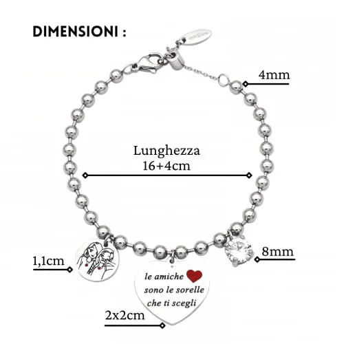 dalcuore Bracciale Amicizia, Ipoallergenico, Idee Regalo Donna Compleanno Amica Migliore Braccialetto Frasi Speciali per Amiche 