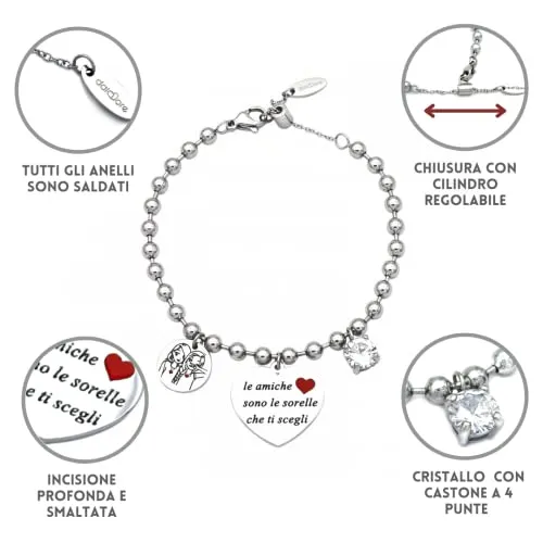 dalcuore Bracciale Amicizia, Ipoallergenico, Idee Regalo Donna Compleanno Amica Migliore Braccialetto Frasi Speciali per Amiche 