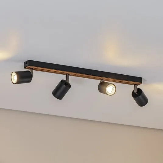 Envostar Tino spot soffitto 4 luci nero/legno
