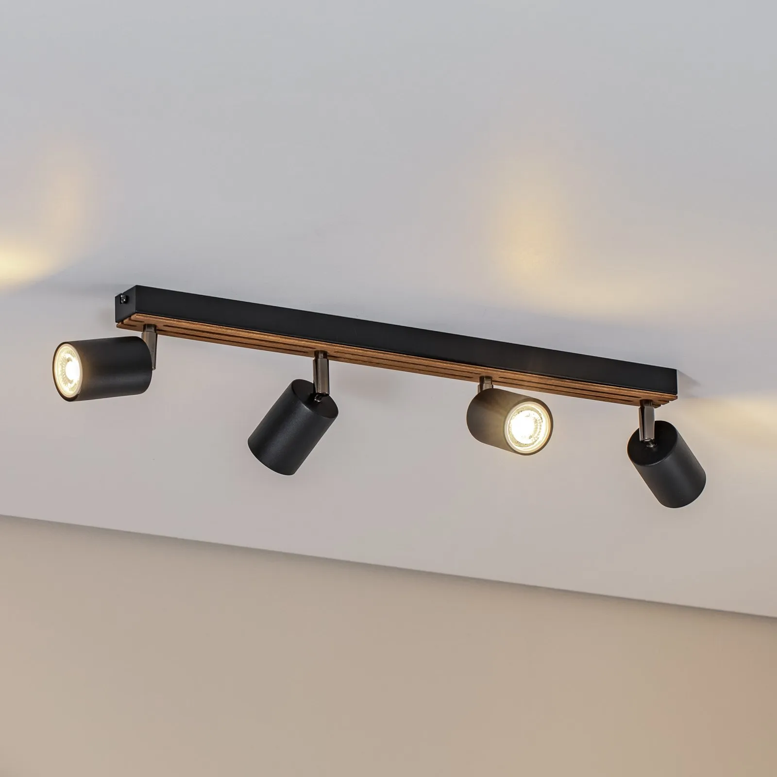 Envostar Tino spot soffitto 4 luci nero/legno