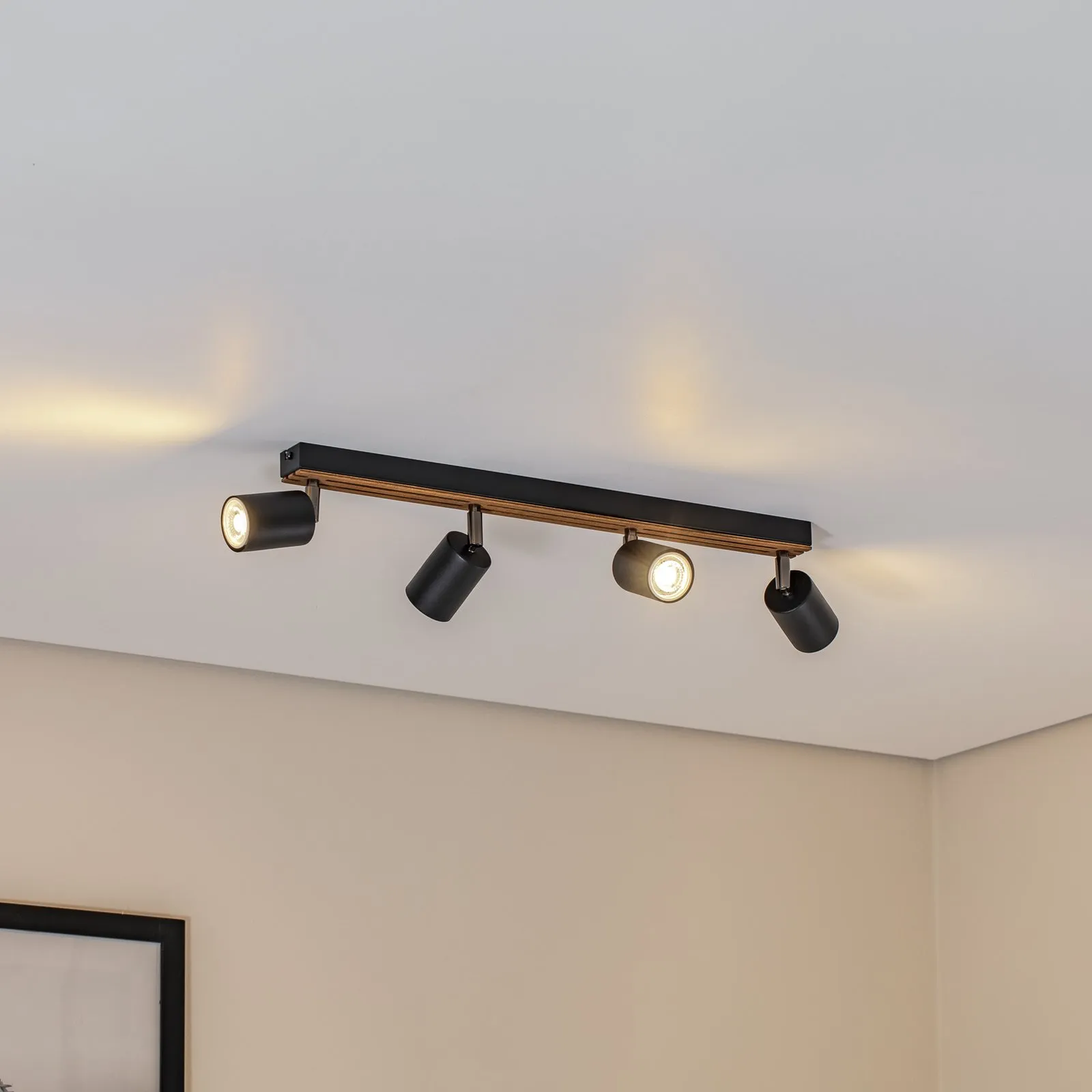 Envostar Tino spot soffitto 4 luci nero/legno
