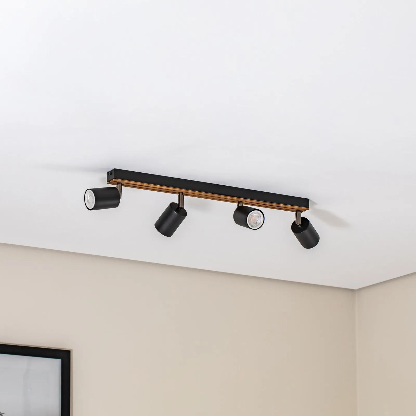 Envostar Tino spot soffitto 4 luci nero/legno
