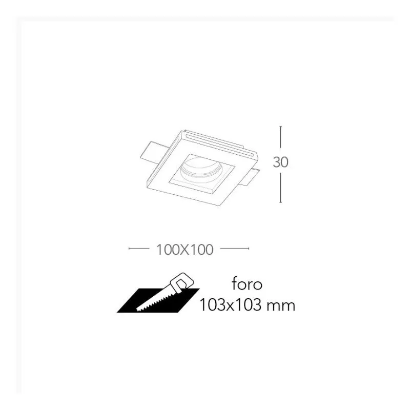 Faretto In Gesso Quadrato Incasso A Scomparsa 10 cm Spirit Q1 Intec Light