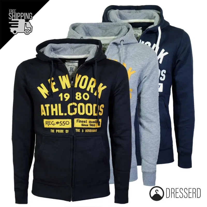 Felpa Uomo Felpata Zip e cappuccio modello Con Scritta Invernale Slim Fit Felpe Dresserd