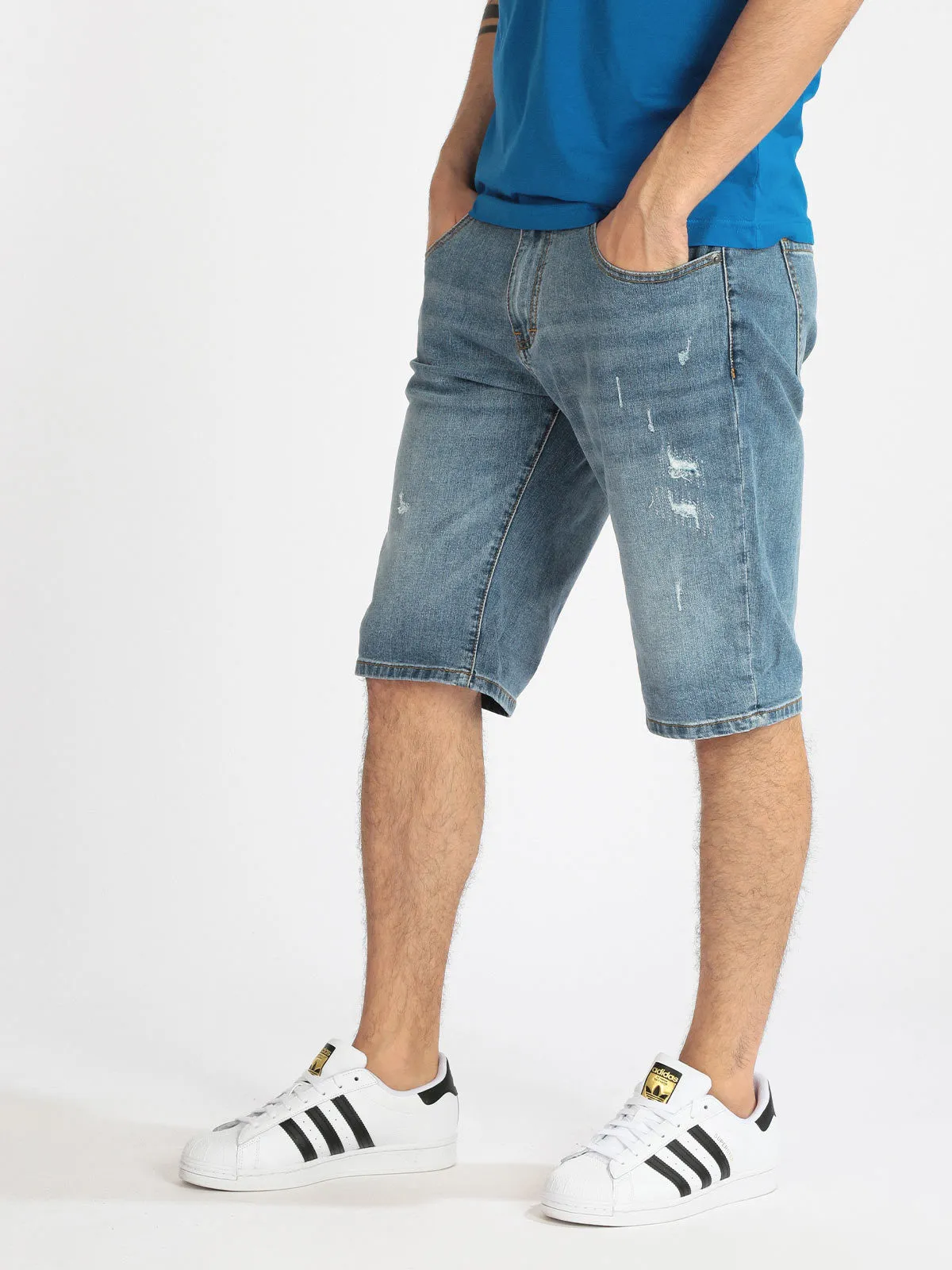 Frankie Malone Bermuda homme en jean avec déchirures