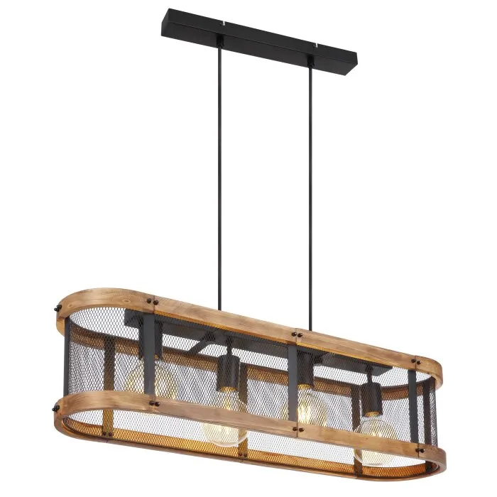 Globo JEANIE Lampadario a sospensione Legno scuro, Nero, 4-Luci