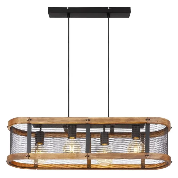 Globo JEANIE Lampadario a sospensione Legno scuro, Nero, 4-Luci