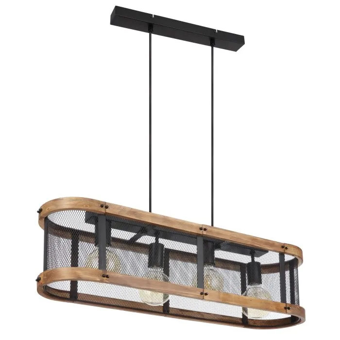 Globo JEANIE Lampadario a sospensione Legno scuro, Nero, 4-Luci