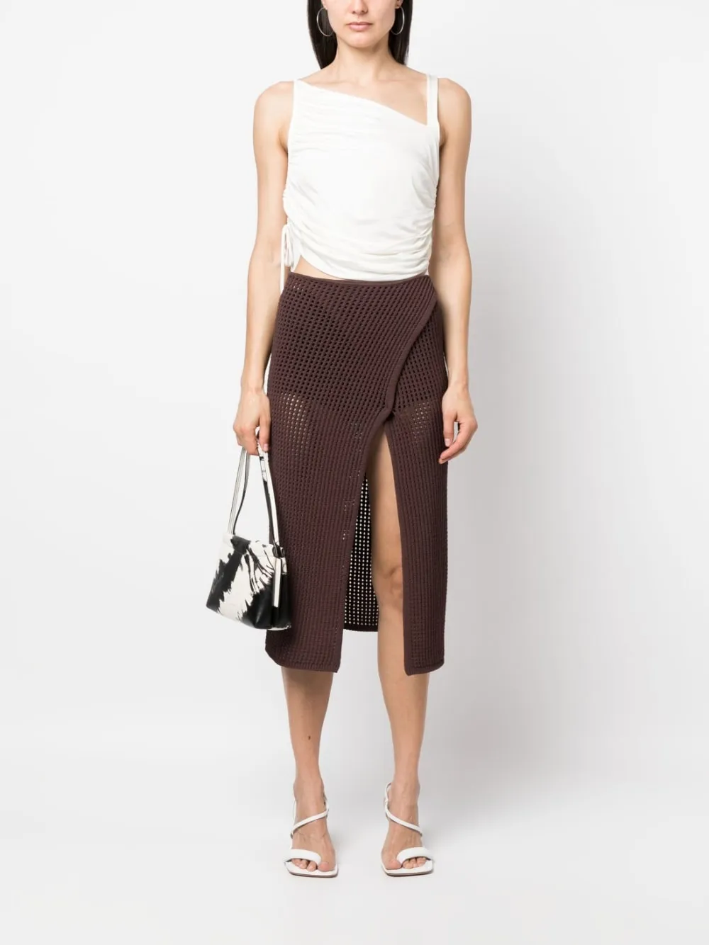 Gonna midi all'uncinetto in marrone - donna