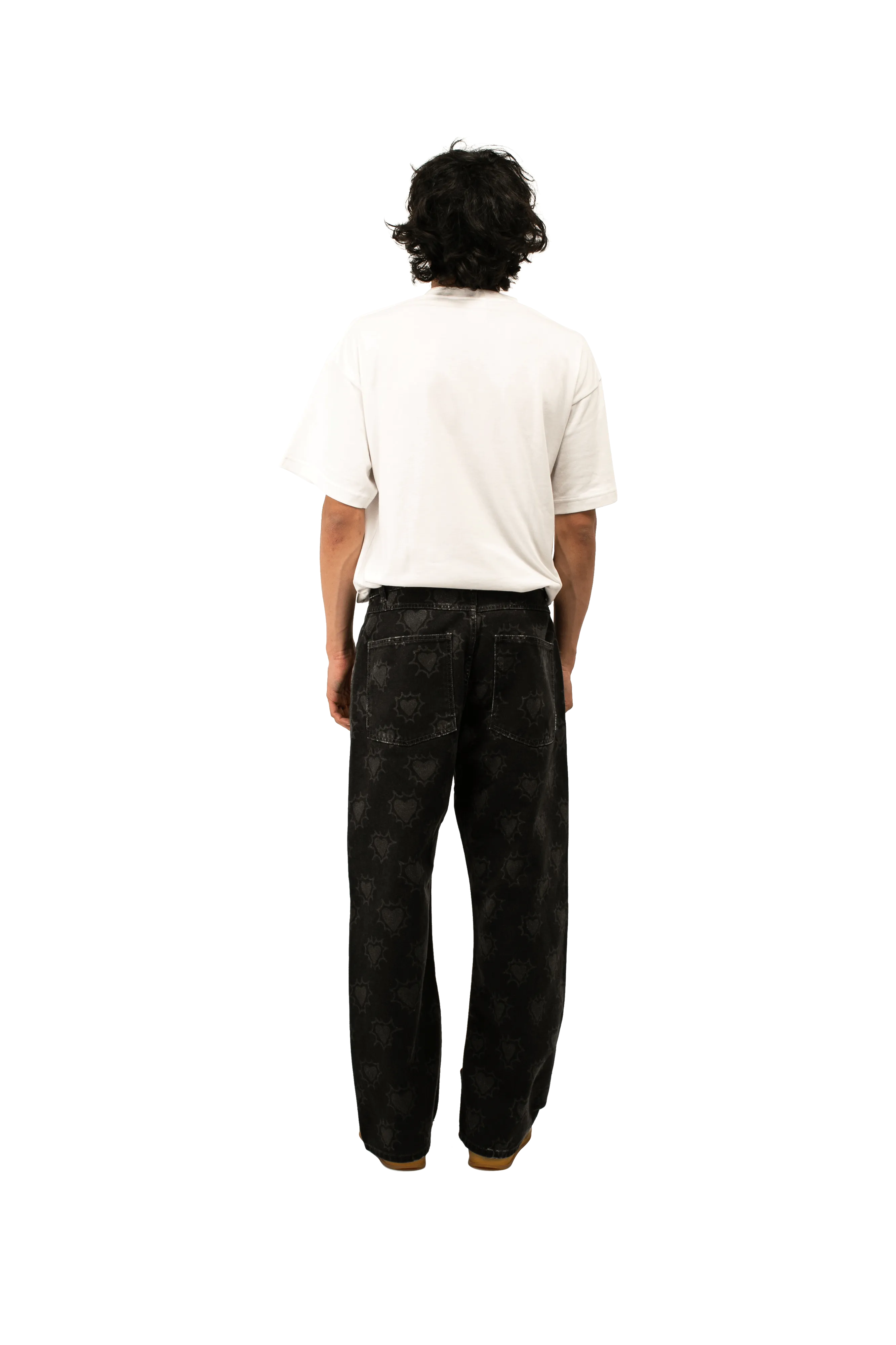 Hearts Print Denim Trousers