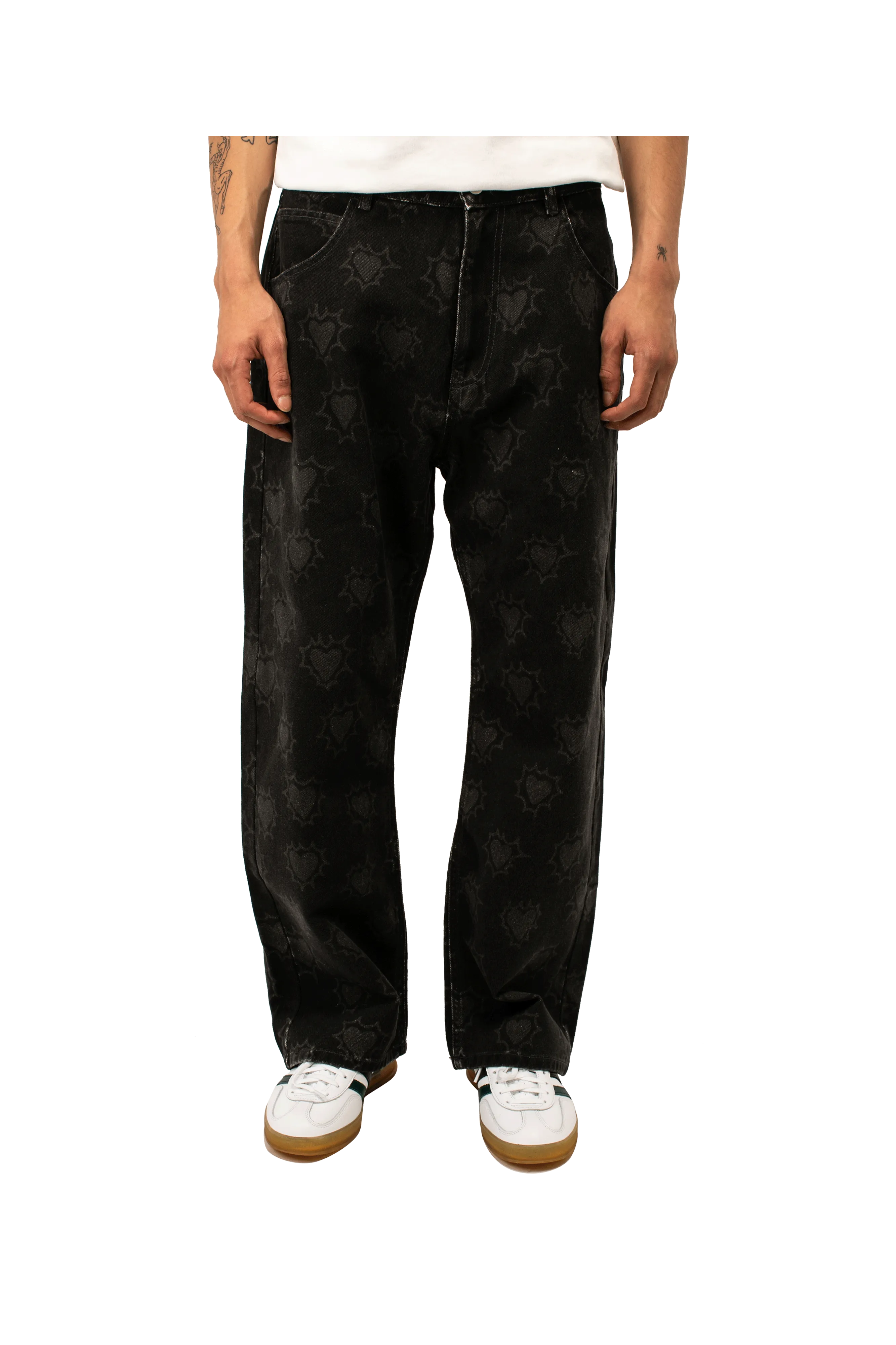 Hearts Print Denim Trousers