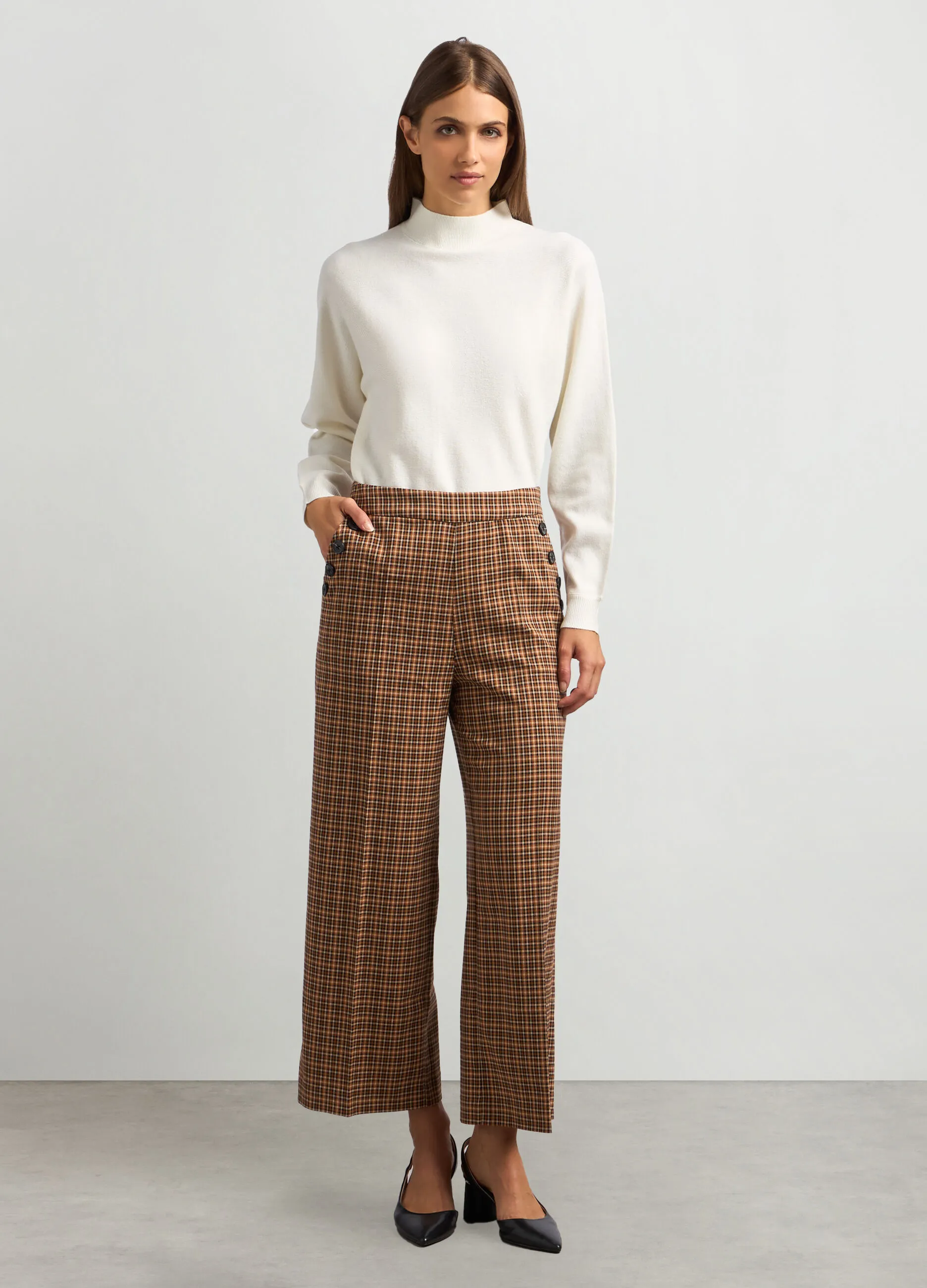 IWIE  Pantaloni palazzo a quadri in misto viscosa donna