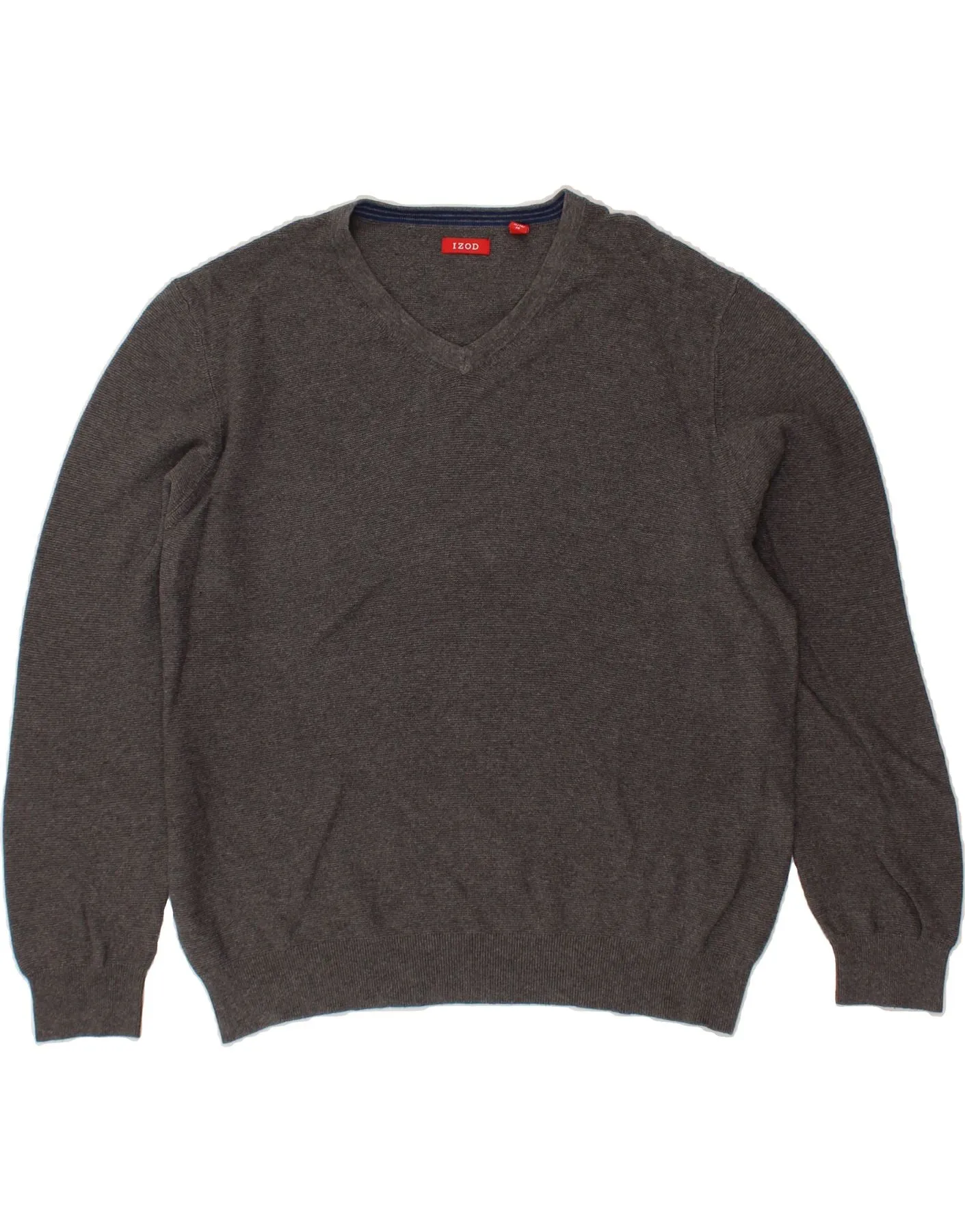 IZOD Mens V-Neck Jumper Sweater XL Grey Cotton