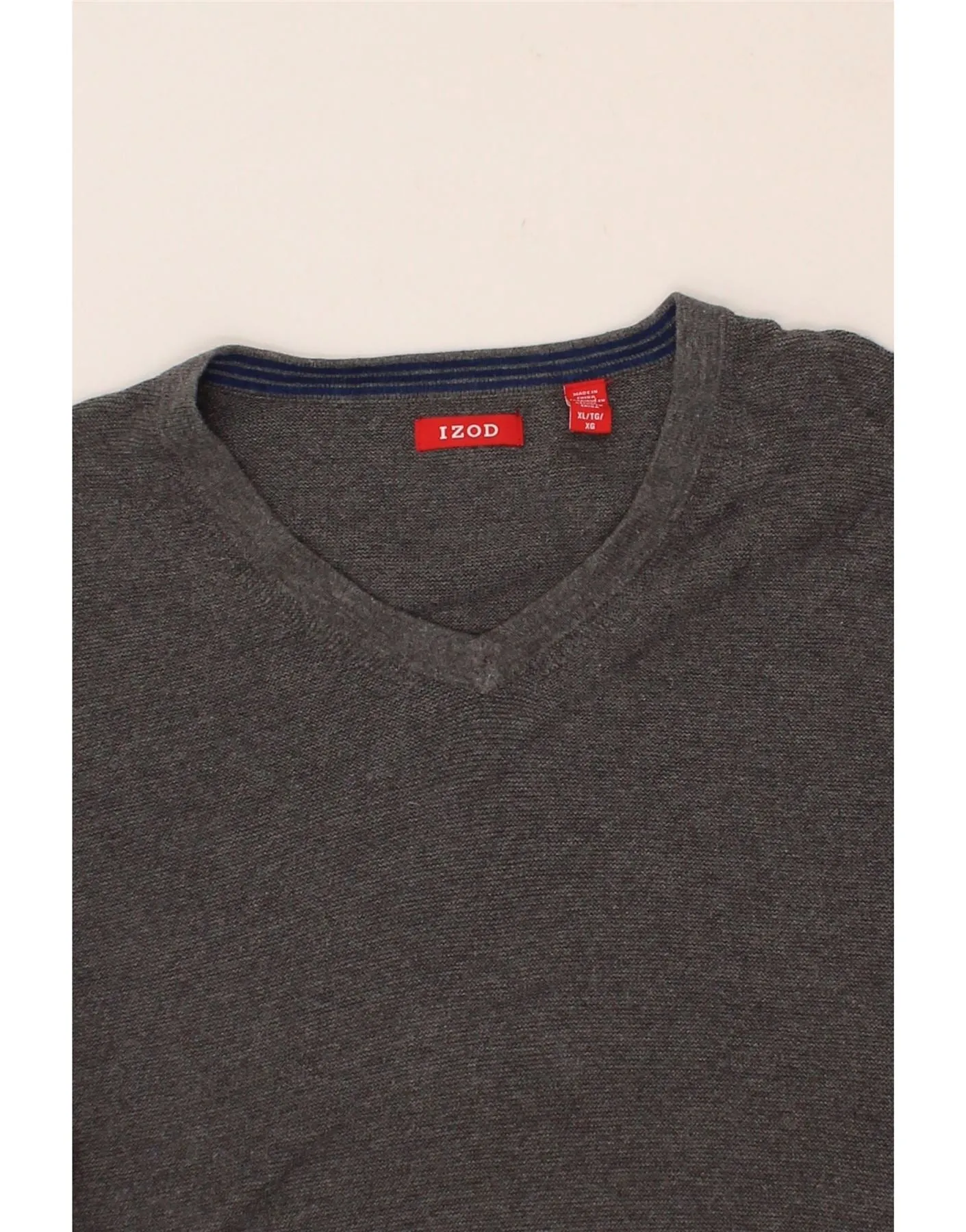 IZOD Mens V-Neck Jumper Sweater XL Grey Cotton