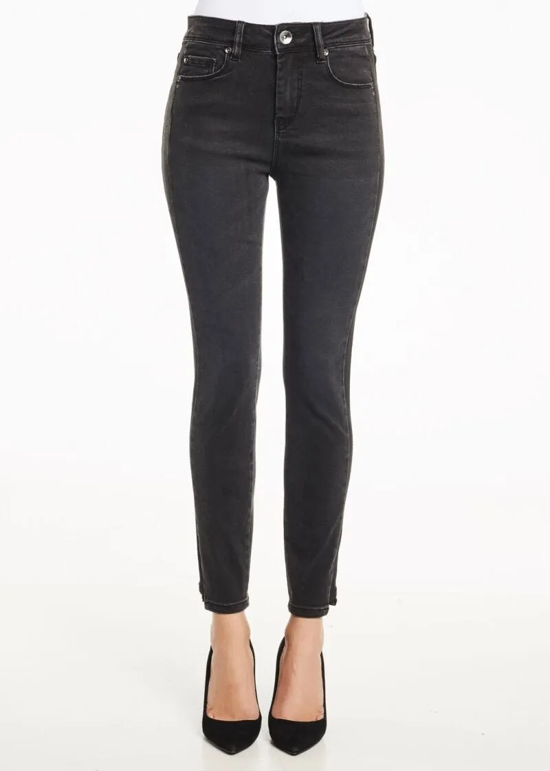 Jeans con inserto in simil pelle