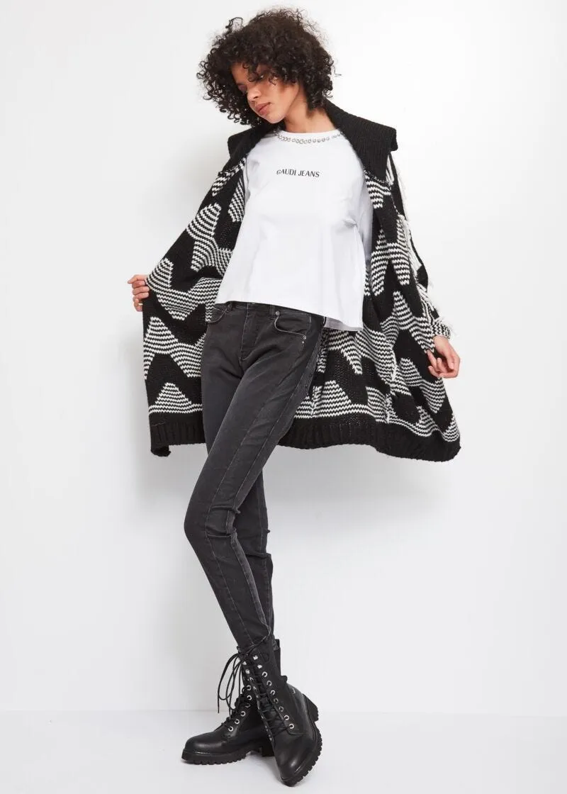 Jeans con inserto in simil pelle