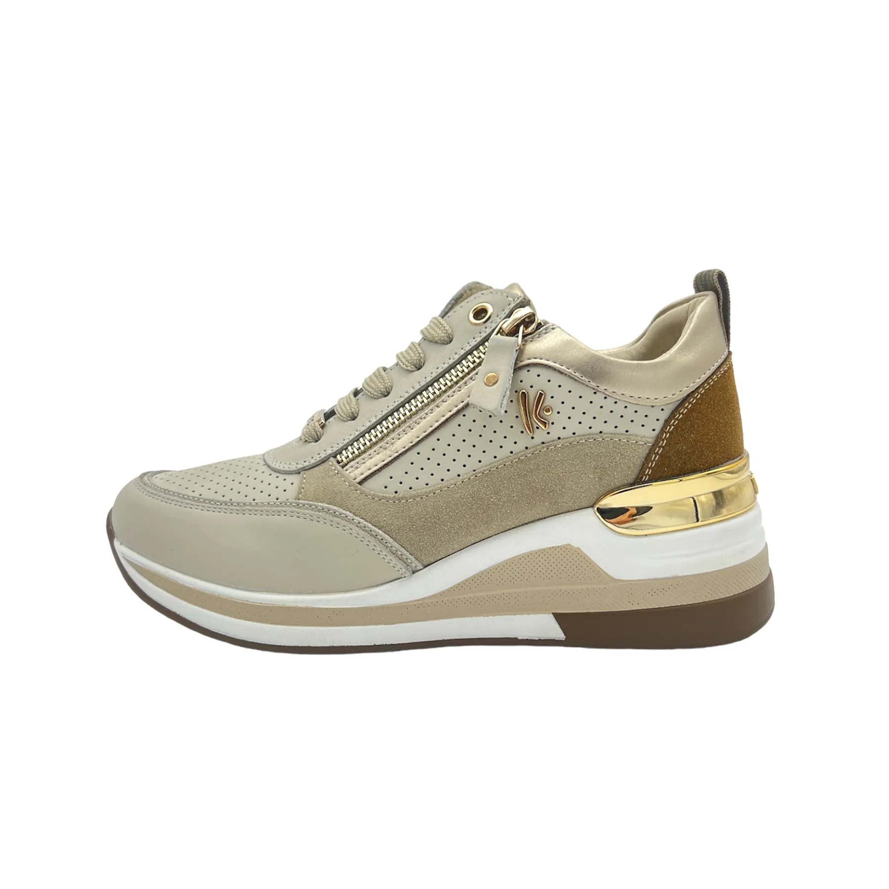 Keys Sneaker in pelle laserata e suede Beige
