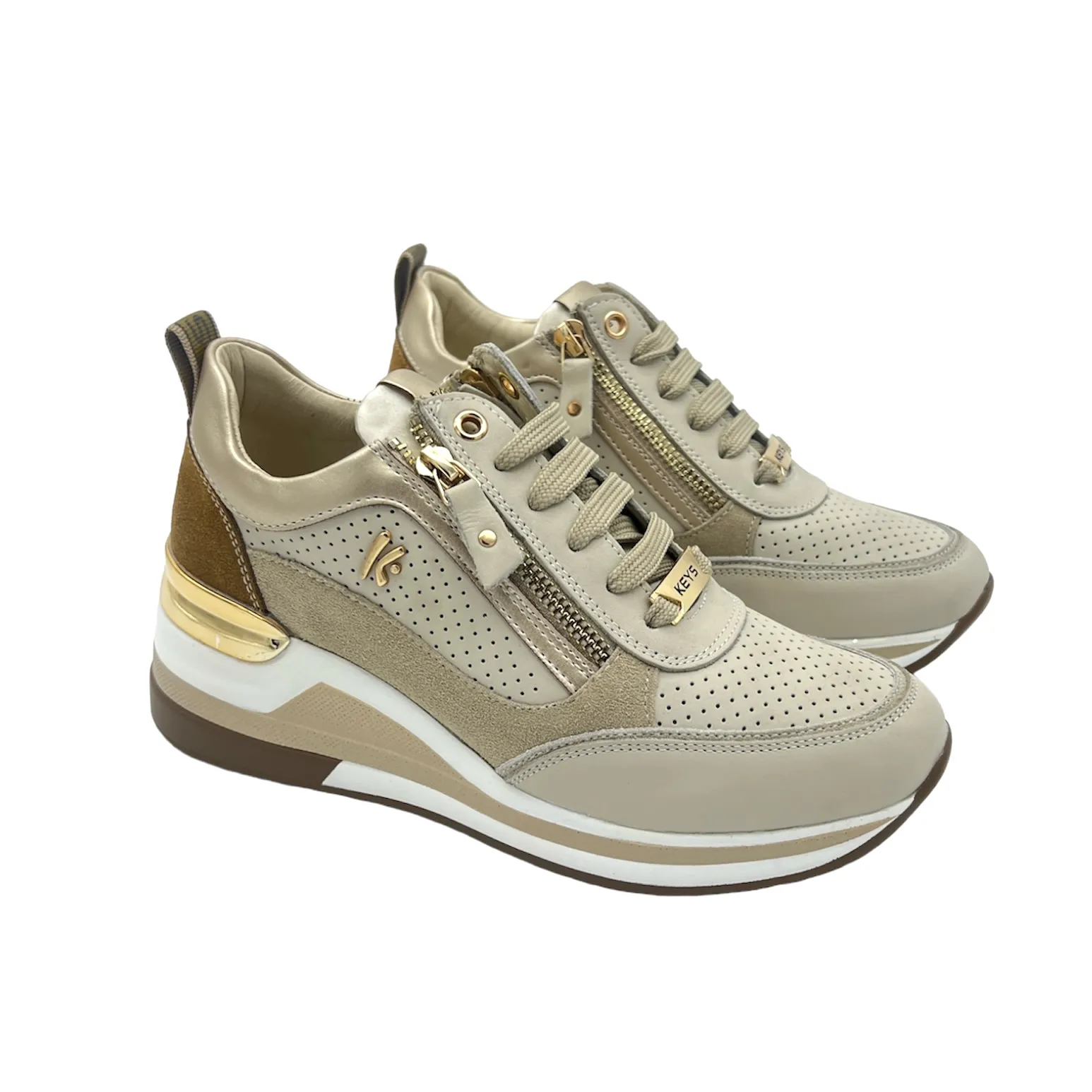 Keys Sneaker in pelle laserata e suede Beige