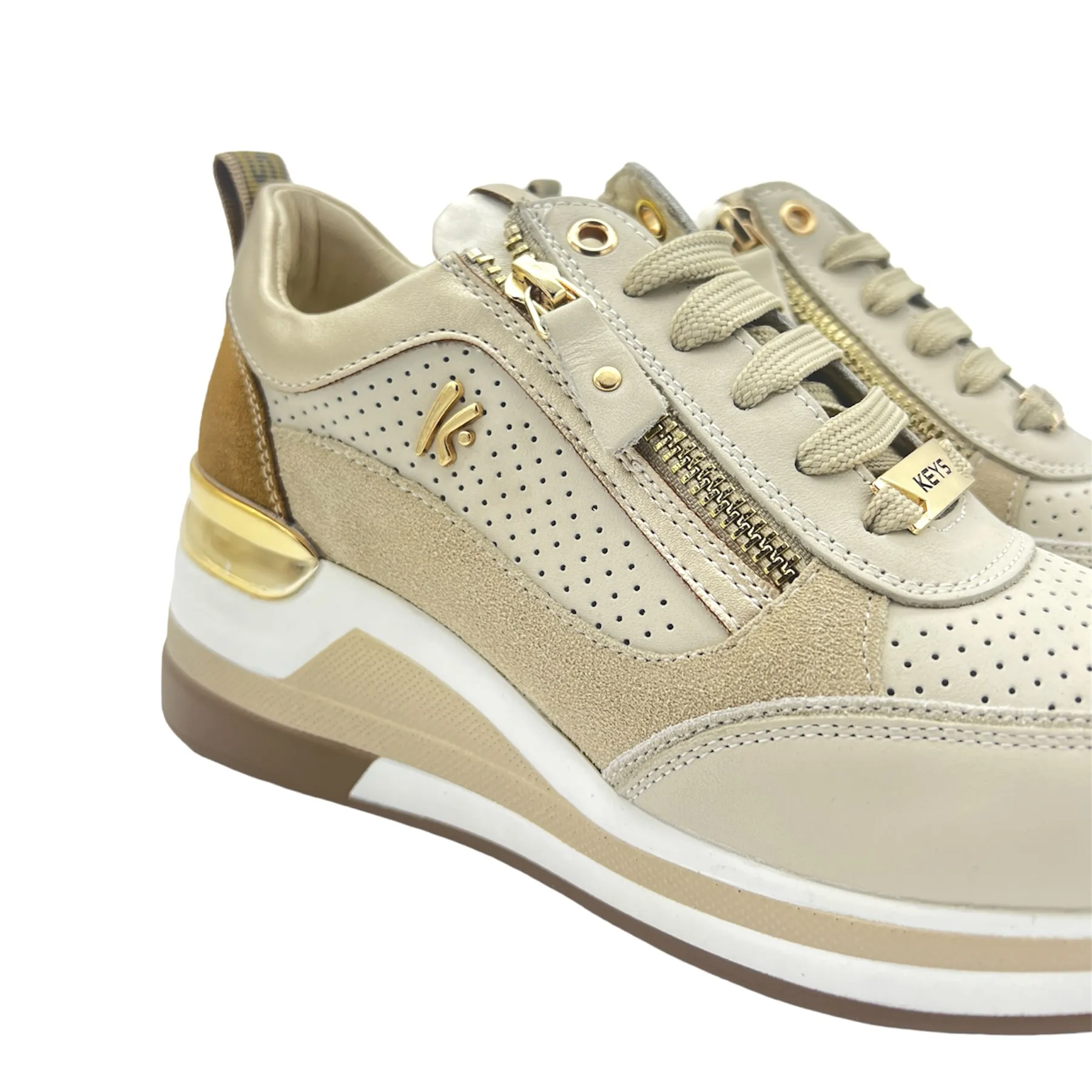 Keys Sneaker in pelle laserata e suede Beige