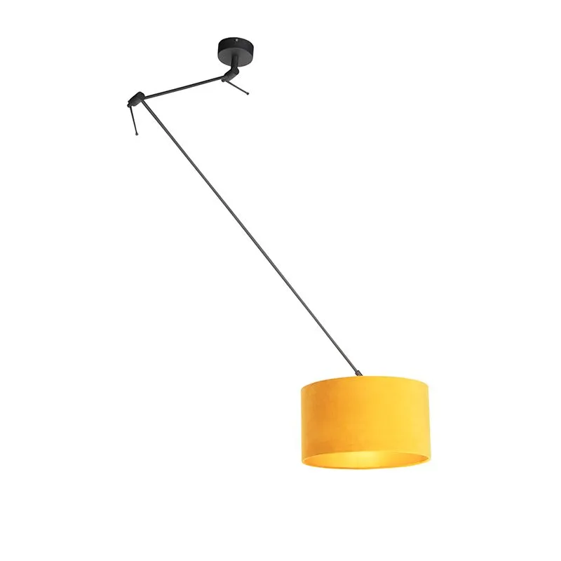 Lampada a sospensione con paralume in velluto ocra con oro 35 cm - Blitz I nero