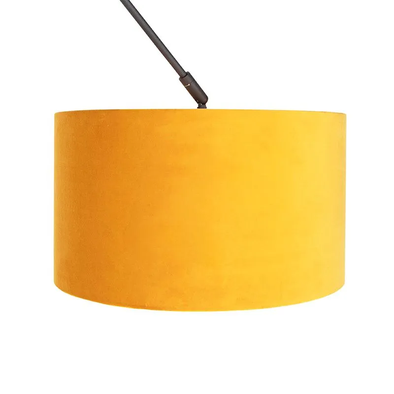 Lampada a sospensione con paralume in velluto ocra con oro 35 cm - Blitz I nero