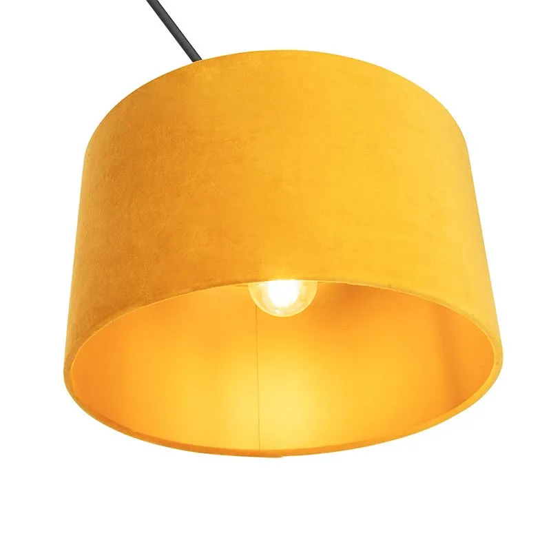 Lampada a sospensione con paralume in velluto ocra con oro 35 cm - Blitz I nero