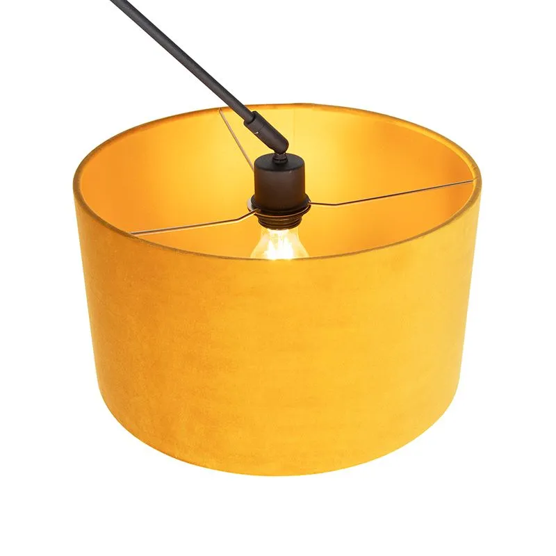 Lampada a sospensione con paralume in velluto ocra con oro 35 cm - Blitz I nero